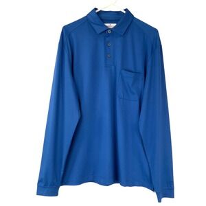 Grand Slam Performance Blue Polo Shirt Medium Button Collared Long Sleeve Pocket